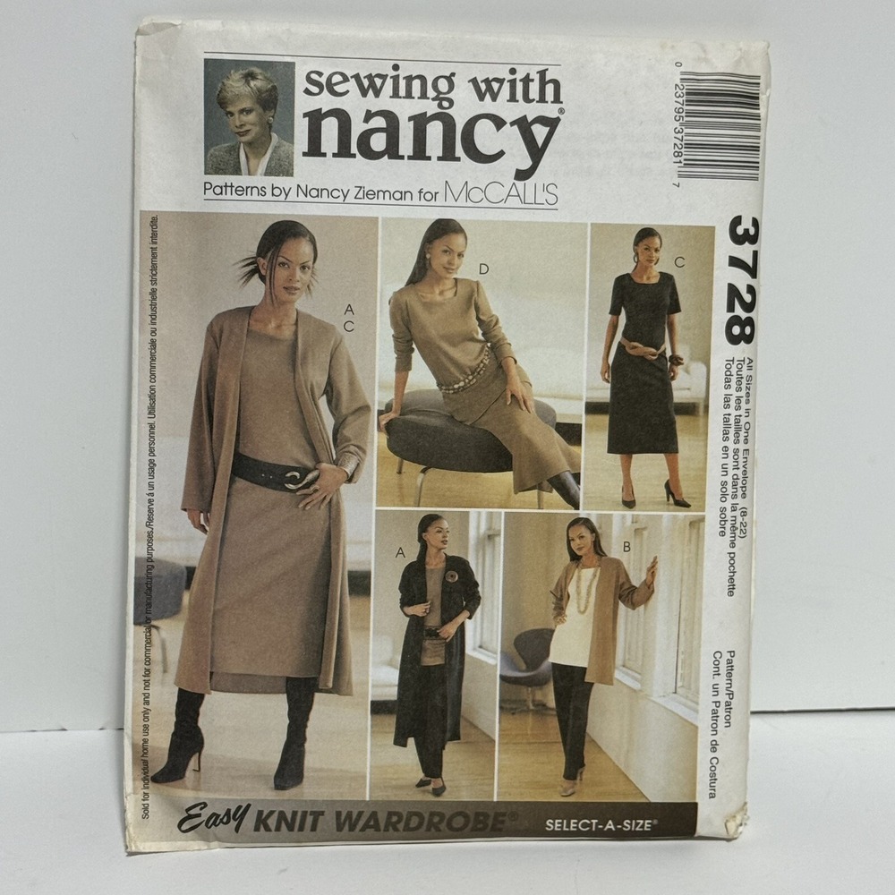 New 2002 McCall's 3728 Size 8-22 Misses' Duster Dress Tunic Pull-on Pants Skirt